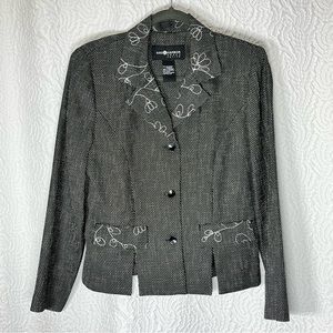 SagHarbor Vintage Petite Charcoal Button Down Embroider Detail Blazer Jacket